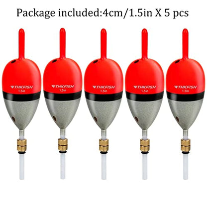 THKFISH Wood Slip Bobber for Fishing with Brass Weighted Crappie Floats - color: Red, size: 1.5in * 5pcs