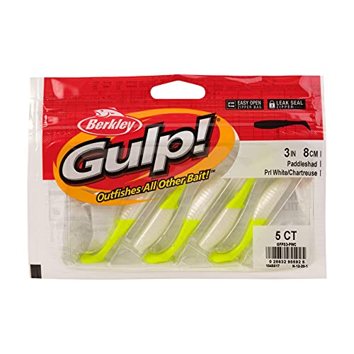 Berkley Gulp! Paddleshad Fishing Soft Bait - color: Pearl White/Chartreuse, size: 3"