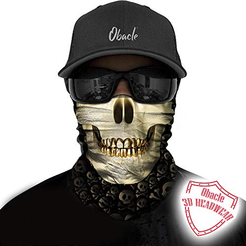 Obacle Neck Gaiter Face Mask Bandana for Dust Wind Sun Protection for Men Women - color: Skull Gold Teeth Mask