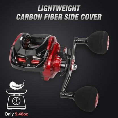 Baitcaster Reels 6.4:1 High-Speed Gear Ratio 33LB Max Drag 8+1 Bearings | Baitcasting Fishing Reel Lightweight Saltwater & Freshwater Fishing Reel for Bass and Pike - color: Red-Left