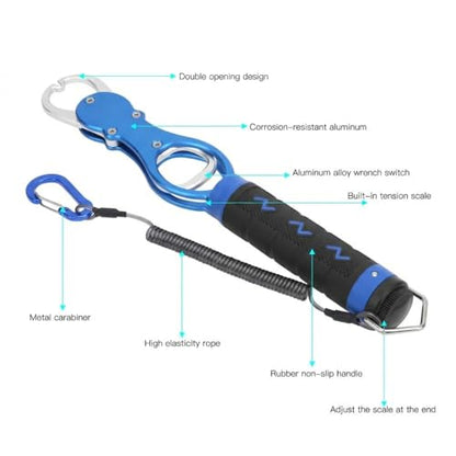 Fish Lip Gripper with Built-in Scale 18kg (39.7 lb) – Portable Fish Controller Tool with Non-Slip Handle for Freshwater & Saltwater Fishing(Blue) - color: Blue