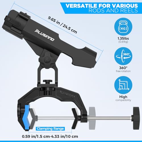 PLUSINNO 1/2/4 Pack Fishing Rod Holders for Boat, Fishing Rod Holder with Enlarge Clamp, Innovative Dual-V Shaped Design, Fit Round/Square Tube Boat Fishing, Fishing Gear, Fishing Gifts for Men - color: Rod Holder-1 Pack