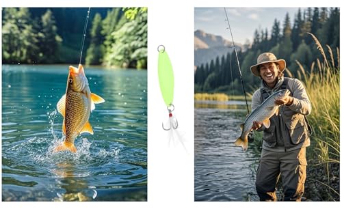 Fishing Spoons Fishing Lures Hard Metal Spinner Baits Glow in The Dark Casting Spoon Treble Hooks Jigs for Freshwater Saltwater，5 PCS with Box - size: 1/5oz