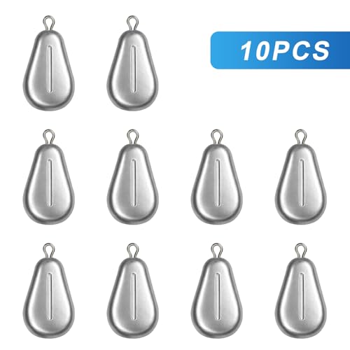 10pcs Fishing No-Roll Sinker Fishing Lead Weights Fishing Sinker Weights Assorted 10g 30g 50g Olive Heart Bass Casting for Catfish Rig, Surf Fishing - style: 10g/0.35oz-10pcs