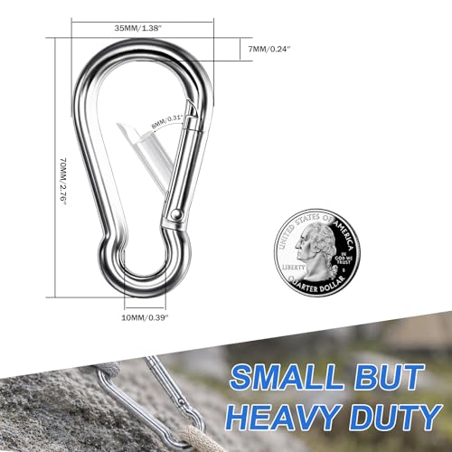 Small Carabiner Clip, 20PCS 2.75 inch 304 Stainless Steel Heavy Duty Carabiners, Metal Spring Snap Hook Clips for Outdoor Travel Camping Fishing Hanging Key Chain - size: M7-2.75'', style: 20PCS