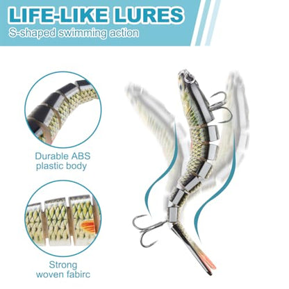 RYACO Fishing Lures for Bass Trout, Multi Jointed Segmented Fishing Bait for Freshwater and Saltwater, Lifelike Swimbait with Hooks Slow Sinking Crankbaits Fishing Gifts Family Fishing Gear, 5PCS
