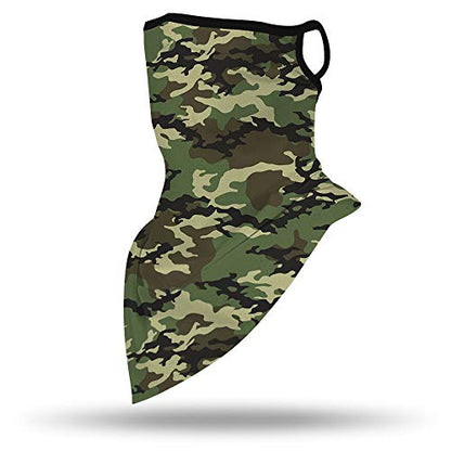 YAYOUREL Neck Gaiter Face Mask Bandanas for Men Women UV Face Scarf Cover Ear Loop Hole Facemask for Fishing Running Cycling - color: Green Black