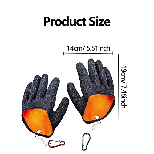 2Pcs Fishing Gloves with Magnet Release, Professional Fisherman Catch Fish Glove Quick Drying, Anti-Slip Puncture Proof Fish Handling Glove for Handling,Catching,Cleaning - color: Orange