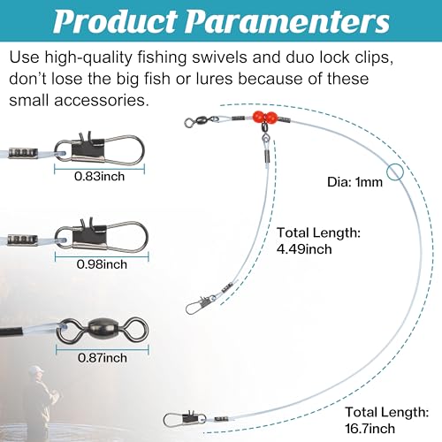 Fishing Leaders Saltwater Tackle Rig Surf Fishing Rigs with Swivel Snaps High Strength Wire Leader Bottom Rigs Fishing Gear Equipment for Lures Bait Hooks - color: Blue Nylon, style: 1 Arm-12pcs