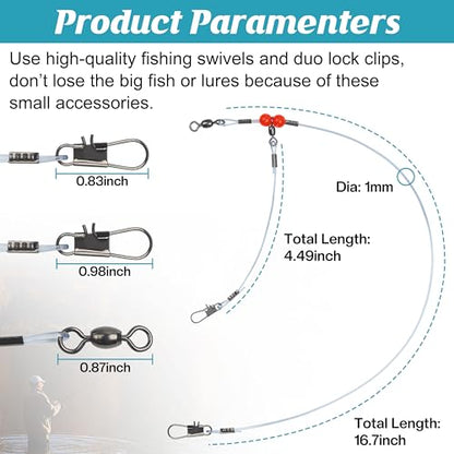 Fishing Leaders Saltwater Tackle Rig Surf Fishing Rigs with Swivel Snaps High Strength Wire Leader Bottom Rigs Fishing Gear Equipment for Lures Bait Hooks - color: Blue Nylon, style: 1 Arm-12pcs