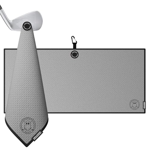 Ghost Golf Magnetic Towel (Caddie) - Premium Ultra-Absorbent Microfiber Golf Towel with Magnet for Golf Carts or Clubs - 18" x 40" Golfing Gear - Waffle Weave Pattern (Grey) - color: Grey