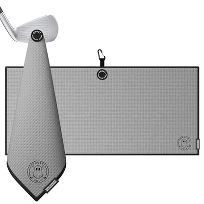 Ghost Golf Magnetic Towel (Caddie) - Premium Ultra-Absorbent Microfiber Golf Towel with Magnet for Golf Carts or Clubs - 18" x 40" Golfing Gear - Waffle Weave Pattern (Grey) - color: Grey