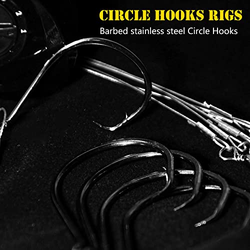 Saltwater Steel Circle Hook Rigs,Octopus Offset Fishing Hooks Leader Wire for Catfish Bass - size: 4/0-24pcs
