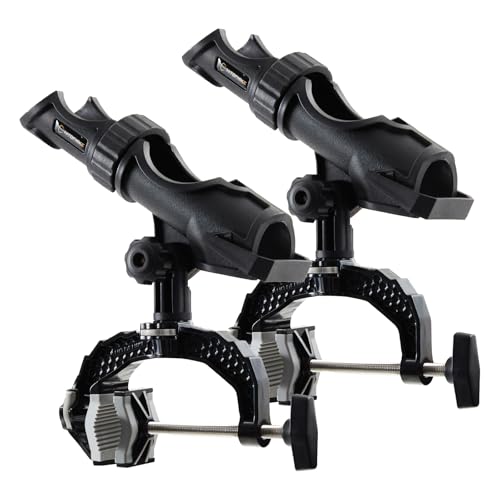 Hitorhike Fishing Rod Holder with Aluminum Alloy Base and One-Click Lock System Fits Round Square Tubes 0.59"~4.53" Enlarged Clamp Range for Boat Kayak Fishing - style: Powerlock Fishing Rod Holder-2 Pack