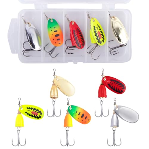 Dr.Fish Inline Fishing Spinner Kit 1/4oz, Freshwater Fishing Lures Bell Spinnerbait French Blade Trout Bass Walleye Lures - color: Mixed, size: 1/4oz-5 Pieces