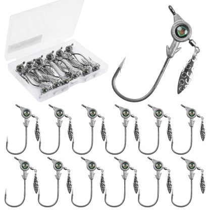 Underspin Jig Heads, 12pcs Crappie Jig Heads Swimbait Jig Heads with Spinner Blade 3D Eyes Fishing Jig Heads Hooks for Soft Plastic Swimbait Bass Walleye Trout Fishing 1/8oz 1/4oz 3/16oz 3/8oz - size: 3/16oz-12pcs
