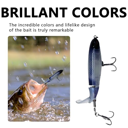 1-Pack Topwater Fishing Lures & Crankbaits Set - High-Action Popper Bass Lures with Rotating Tail, Saltwater/Freshwater Hard Baits for Trout, Pike, Catfish | Vibrating Lure Kit with Storage Box - color: dark blue