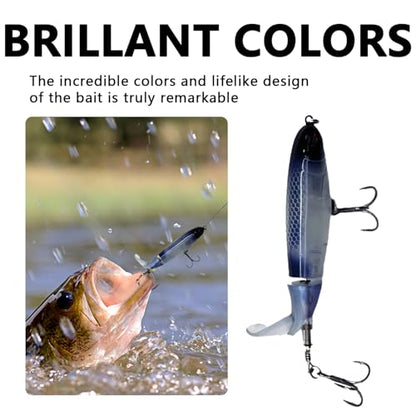 1-Pack Topwater Fishing Lures & Crankbaits Set - High-Action Popper Bass Lures with Rotating Tail, Saltwater/Freshwater Hard Baits for Trout, Pike, Catfish | Vibrating Lure Kit with Storage Box - color: dark blue