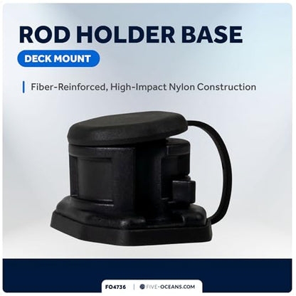 Five Oceans Fishing Rod Holder for Boat with Deck Mount Base, Black, High-Impact Nylon for Boats & Kayaks, Multiple Sizes - style: Compatible Spring-loaded Lock Cap Base