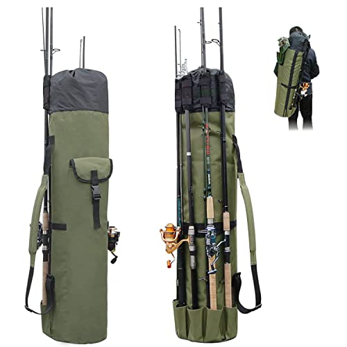 Multifunction Fishing Pole Bag - Waterproof Rod Reel Bag Carrier Case, Durable Canvas Tackle Large Storage Gift for Men Travel, Khaki - color: Khaki Green