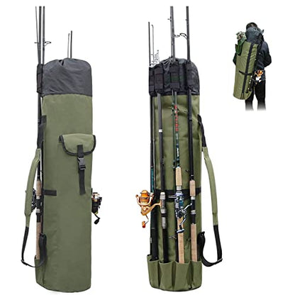 Multifunction Fishing Pole Bag - Waterproof Rod Reel Bag Carrier Case, Durable Canvas Tackle Large Storage Gift for Men Travel, Khaki - color: Khaki Green