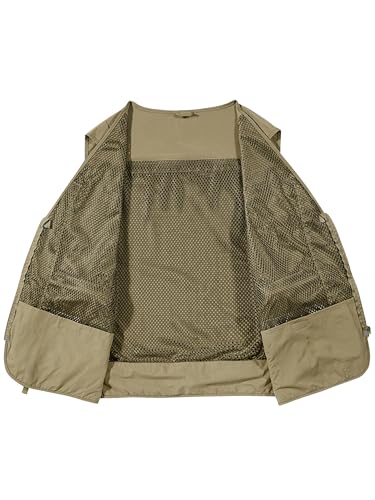 Lucrosun Men's Lightweight Outdoor Fishing Vest Utility Safari Vest with Pockets - color: Khaki, size: X-Large