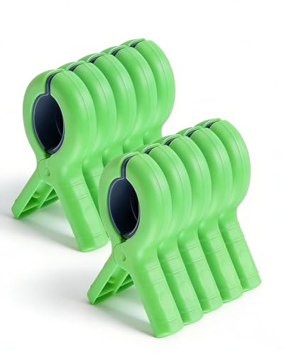 10 Pack Beach Towel Clips Heavy Duty Large Beach Essentials Chair Pool Clip | Green Clips with Strong Grip, Silicone Protection, Rust Resistant Spring, Multi-Use for Beach, Boat, Cruise & Outdoors - color: Green