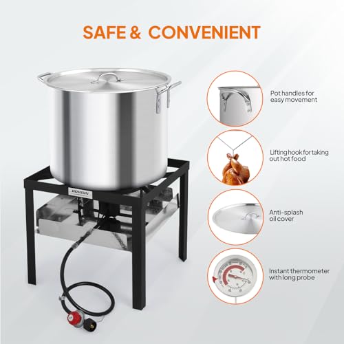 ROVSUN 80QT Turkey Fryer with 150,000BTU Propane Stove, Aluminum Seafood Crawfish Boiler Steamer & Deep Fryer with Basket, 10PSI CSA Certified Regulator & Lifting Hook for Outdoor Backyard Cooking - size: 80QT