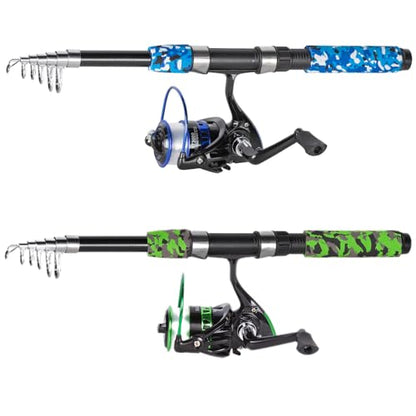 Tripquips Fishing Pole Combo, 6.9ft Telescopic Rods Set, Collapsible Fishing Rods 2PCS Spinning Reel Set with Carrier Bag Freshwater Fishing Rod and Reel Combos Kits - color: 6.9ft Blue & Green Combos(Pre-loaded Spool)