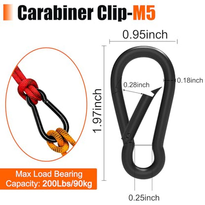 Heavy-Duty Carabiner Clip 1.57"–5.5", Black/Silver Spring Snap Hook, Quick Link Keychain Clip for Keys, Swing Set, Camping, Fishing, Hiking & Traveling (120–1350 lbs) - color: Black, size: 1.97Inch(M5)-200PCS