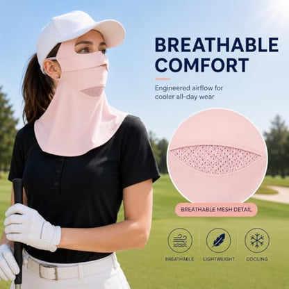 Face Cover for Sun Protection UPF 50+ UV Face Mask, UV Face Shield for Golf, Hiking Fishing & Outdoors Breathable - color: Pink