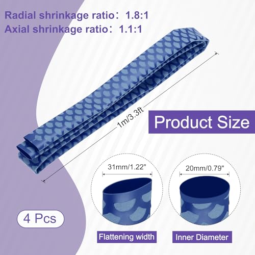 MECCANIXITY 4Pcs 3.3ft 0.8" Dia Heat Shrink Tubing for Fishing Rods, 20mm 1.8:1 Fish Scale Pattern Heat Shrink Wrap Handle Rod Grip with Anti-Slip Waterproof Insulation, Blue - color: Blue, size: 20mm
