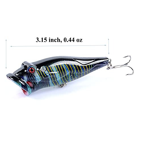 5 Pcs Hard Popper Lure with Color Drawing Coating, Hard Crankbait Lures Set, as Popper Bait for Salmon Trout Walleye Bass Redfish in Freshwater Saltwater 21