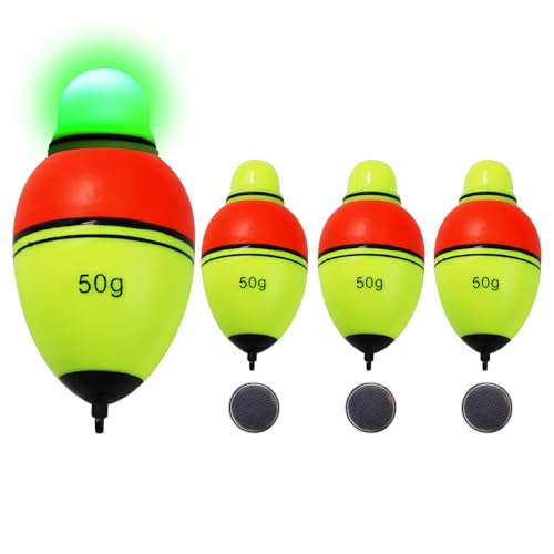 Light-Up EVA Slip Bobbers, Lighted Foam Bobbers Green & Red LED Lights Fishing Floats for Night Fishing with Cell Battery Included - color: RED-YELLOW 50G LED FLOAT-3PCS