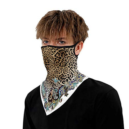 YAYOUREL Neck Gaiter Face Mask Bandanas for Men Women UV Face Scarf Cover Ear Loop Hole Facemask for Fishing Running Cycling - color: Brown White