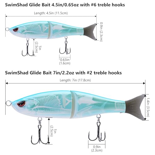 Bassdash SwimShad Glide Baits Jointed Swimbait Bass Pike Salmon Trout Muskie Fishing Lure - color: Fish Camo, size: 7in/2.2oz