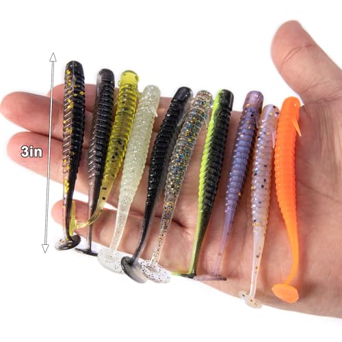 Dr.Fish 10 Pack Paddle Tail Swimbait 3'' Soft Plastic Fishing Lure Bass Fishing Freshwater Minnow Shad Bait Crappie Panfish Blugill - color: Pearl_3''