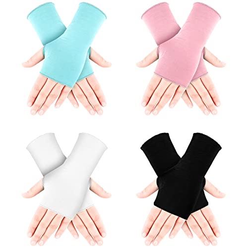 Bememo 4 Pack Sun Protection UV Gloves Driving Sun Gloves Cooling Fingerless Wrist Length Glove for Women Gel Manicure - color: Bright Color
