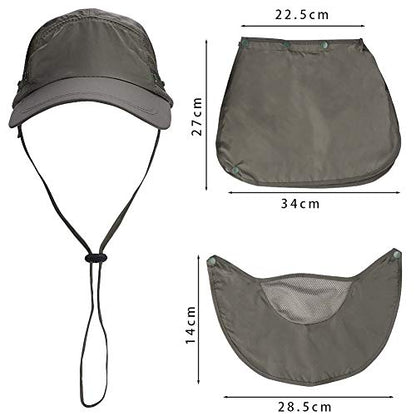 haozaikeji UPF50+ Outdoor Fishing Hat UV Protection Sun Hat Wide Brim Baseball Cap with Face Neck Flap for Women Men - color: Drak-green