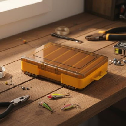 Double-Sided Fishing Lure Box, Slim PU Leather Tackle Organizer for Kayak & Travel, 13 x 3.3 x 1.6 Inches - color: Yellow