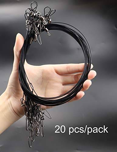 Fishing Leaders Line Steel Leaders Fishing Saltwater 125LB Fishing Leaders with Swivels and Snaps, 19.68in - color: Black