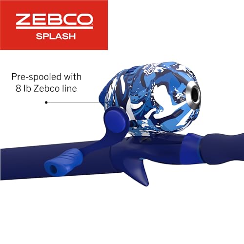 Zebco Splash Spincast Reel and Fishing Rod Combo, Fiberglass Rod, Ball Bearing System, All Metal Gears, 8-Pound Line - color: Tidepool Blue
