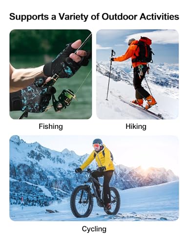 KUTOOK Winter Fishing Gloves for Men& Women Waterproof Glove Cold Weather Hunting Photography Shooting Hiking - color: Blue-Black, size: Medium