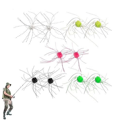 10 Pack Fuzzy Dice Fishing Lure, Dice Baits for Bass Fishing, Tumbleweed Lure, Used to Attract Catfish and Bass in Streams, with Tentacles, Bright Freshwater Silicone Soft Bait