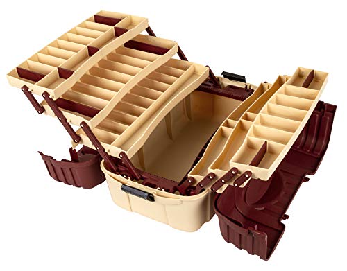 Flambeau Outdoors 2059 Hip Roof 7-Tray Fishing Tackle Box - Large Portable All-Weather Fishing Lure Organizer, 61 Compartments, Beige/Terracota Brown