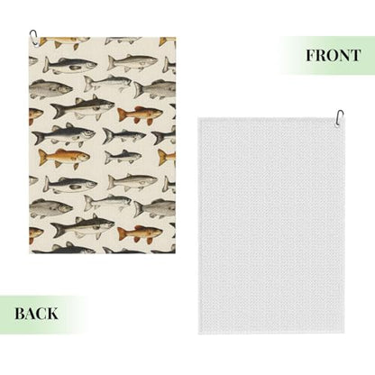 Realistic Style Fish Print Golf Towel 16 x 24 inches, Microfiber Golf Towels for Bags with Carabiner Clip, Men Womens Golfs Accessories