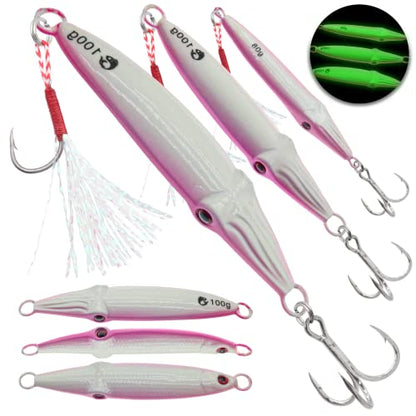 Fishing Jigs Vertical Saltwater Jigs Vertical Jigging Spoon Fishing Tuna Lures Boat Fishing Artificial Lures for Tuna, Grouper, Dogtooth, Snapper, Bass, Salmon/60g, 80g,120g - color: 3pcs-white