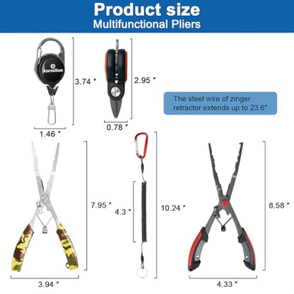 Fishing Pliers Kit 3 in 1 Fishing Tools Set with Long Nose Fishing Pliers Teflon Coated Needle Nose Pliers and Fishing Scissors Stainless Steel Fishing Tools for Saltwater Freshwater