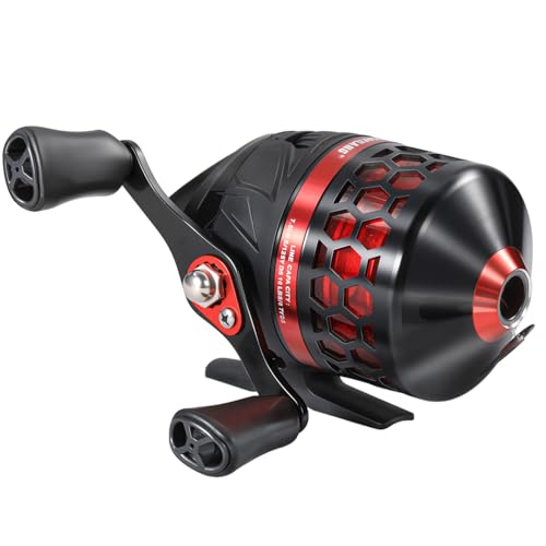 Sougayilang Spincast Fishing Reel,High Speed 3.9:1 Gear Ratio,Trouble-Free Push-Button Bait Casting Design and Reversible Handle for Left/Right Retrieve,Pre-Spooled with Monofilament Line - color: Black Red Spincast Reel