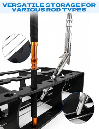 BLUEWING 45 Fishing Rods Storage Rack Trolling Aluminum Bent Butt Rod Holder Mounted Pole Organizer Large Capacity for Poles and Reel Combos, Black - color: Black